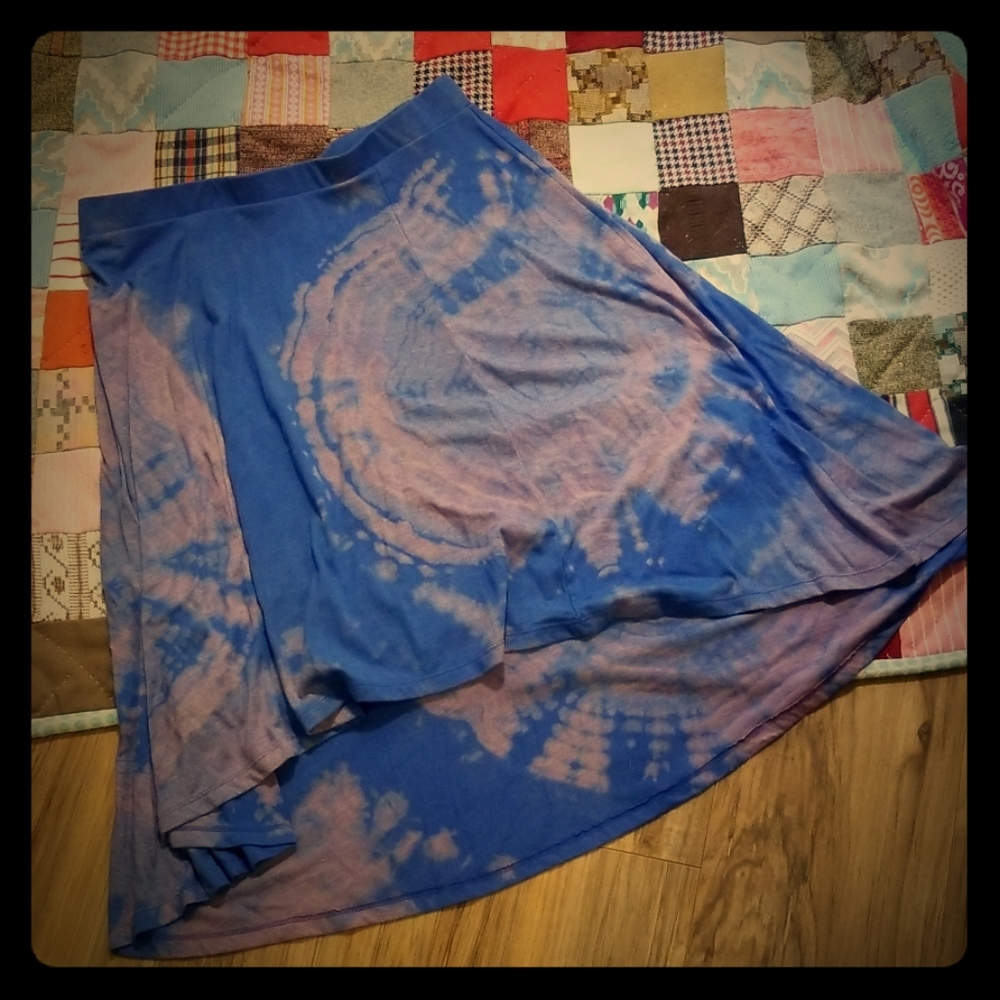 Cobalt  Pink Ripple Reverse Tie Dye High Low Skirt